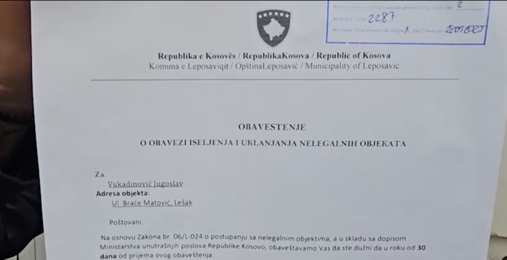 Srbi iz Leposavića dobili su obaveštenje da se isele