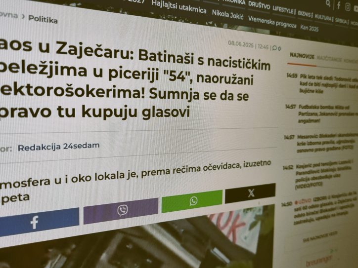 Snimak ekrana vesti portala 24sedam