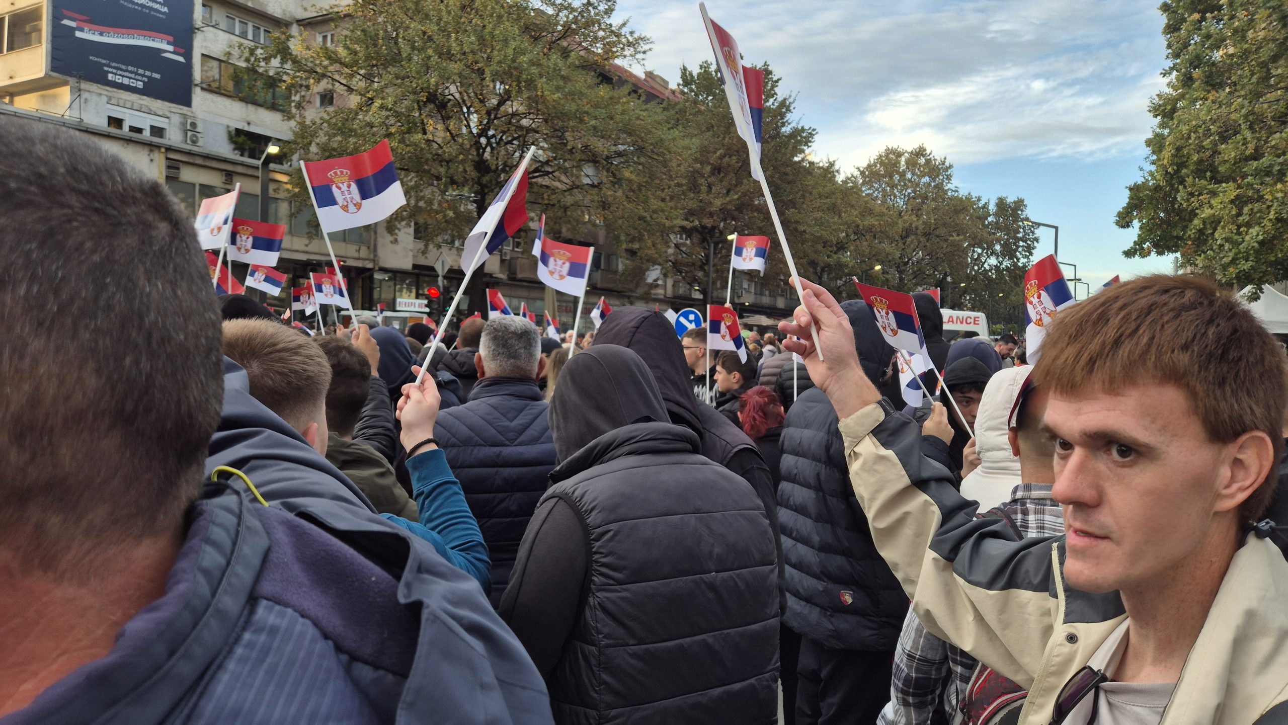 Pristalice SNS sa zastavicama