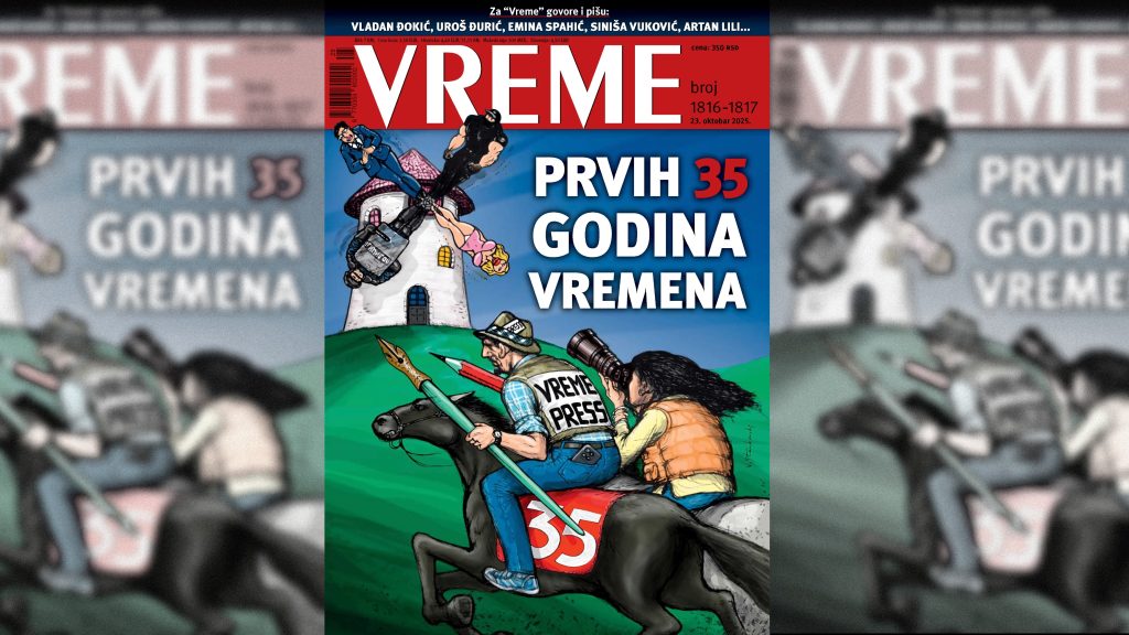Na ilustrraciji Vladimira Stankovskog novinari na konjima jurišaju na vetrenjače
