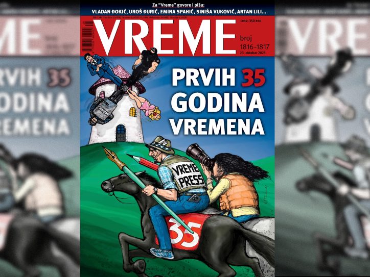 Na ilustrraciji Vladimira Stankovskog novinari na konjima jurišaju na vetrenjače