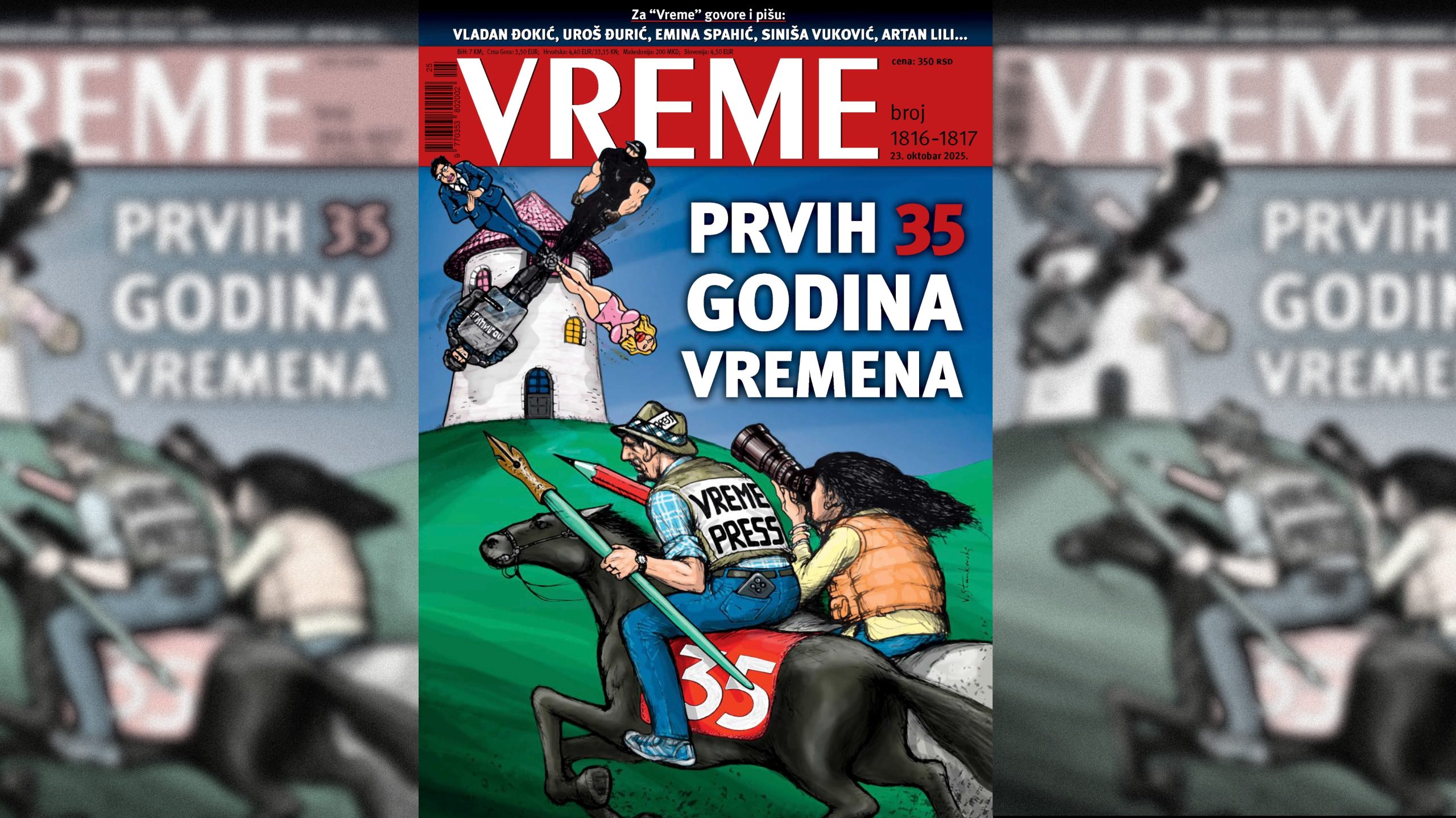Na ilustrraciji Vladimira Stankovskog novinari na konjima jurišaju na vetrenjače