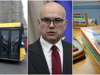 Kolaž: autobus, miloš vučević, đački sto s knjigama