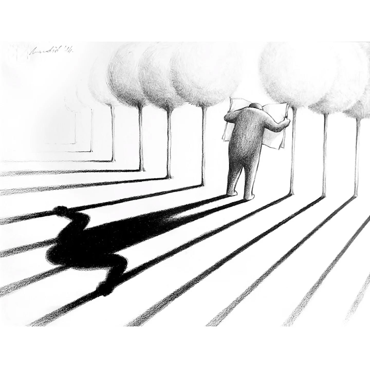 Ilustracija čoveka koji se drži za stabla, a u senci je zatvorenik