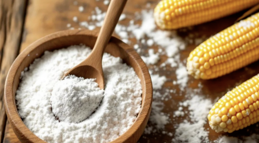 Kukuruzni skrob, gustin u činiji, kukuruz pored