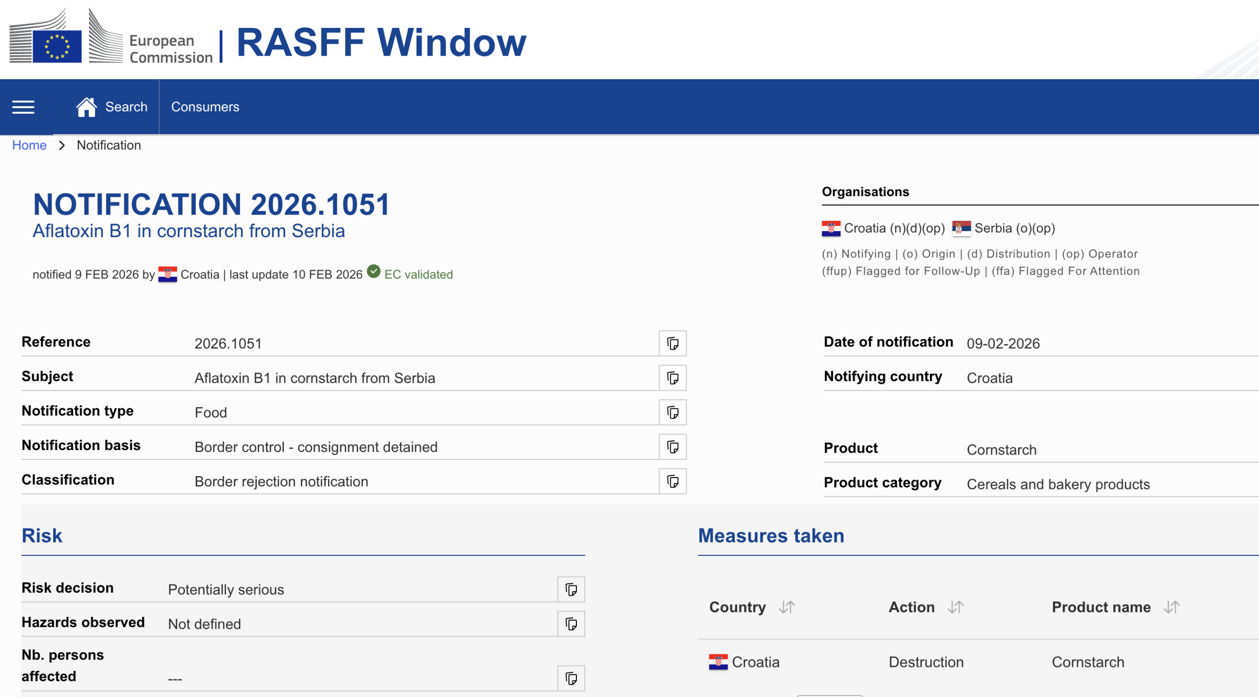 RASFF sajt sa upozorenjem