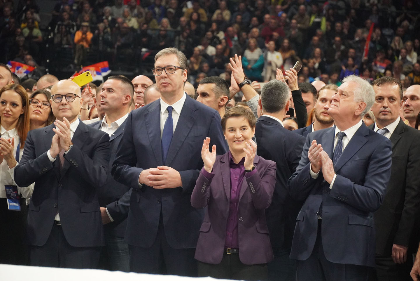 Vučić, Brnabić, Vučević, SNS skup Arena