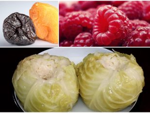 suve šljive, maline, kiseli kupus, kolaž