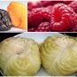 suve šljive, maline, kiseli kupus, kolaž