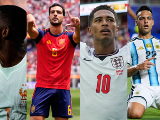 Polufinale Svetskog prvenstva 2026. ilustracija: Usman Dembele (Francuska), Mikel Merino (Španija), Džud Belingem (Engleska), Lautaro Martinez (Argentina))
