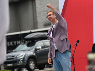 Predsednik Srbije Aleksandar Vučić na mitingu u Užicu