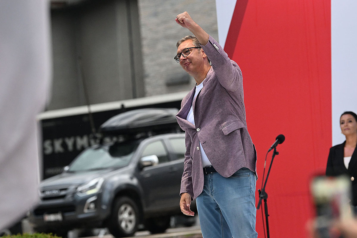 Predsednik Srbije Aleksandar Vučić na mitingu u Užicu