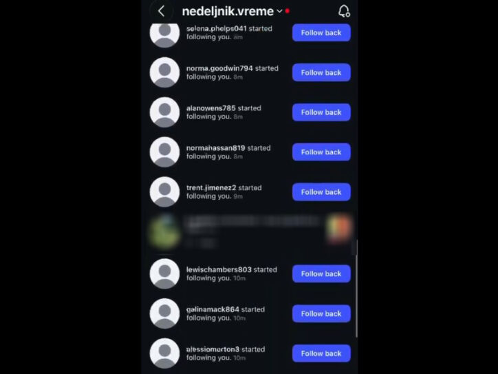 Lažni profili zapratili Instagram nedeljnika